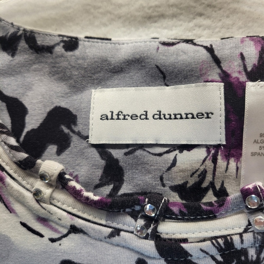Alfred Dunner Womens Med Floral Print Short Sleeve Blouse Embellished Neckline - Picture 5 of 8